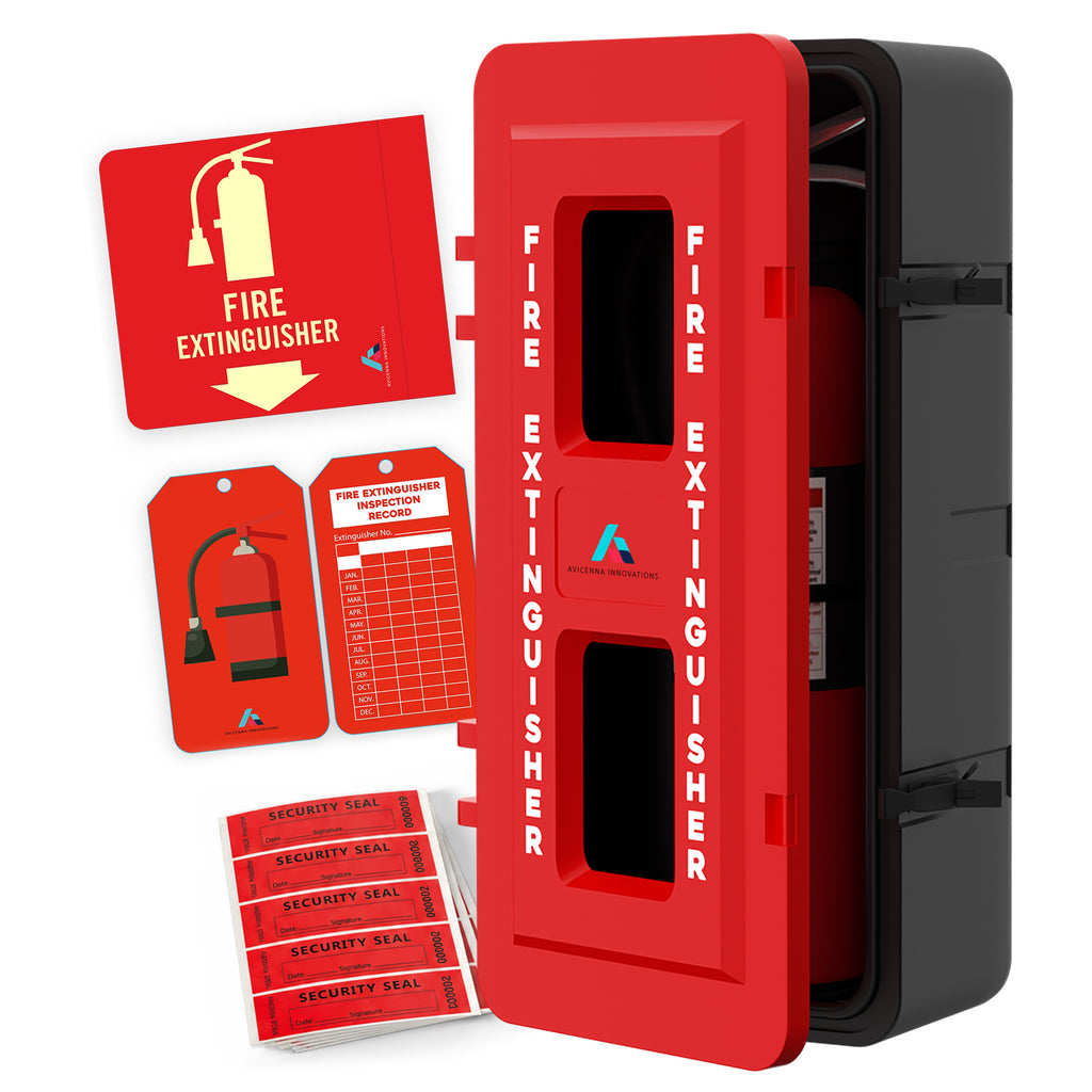 Avicenna Innovations Product: Avicenna Innovations Large Weatherproof Fire Extinguisher Cabinet | Heavy-Duty ABS Plastic Box for 10lb-20lb Extinguishers