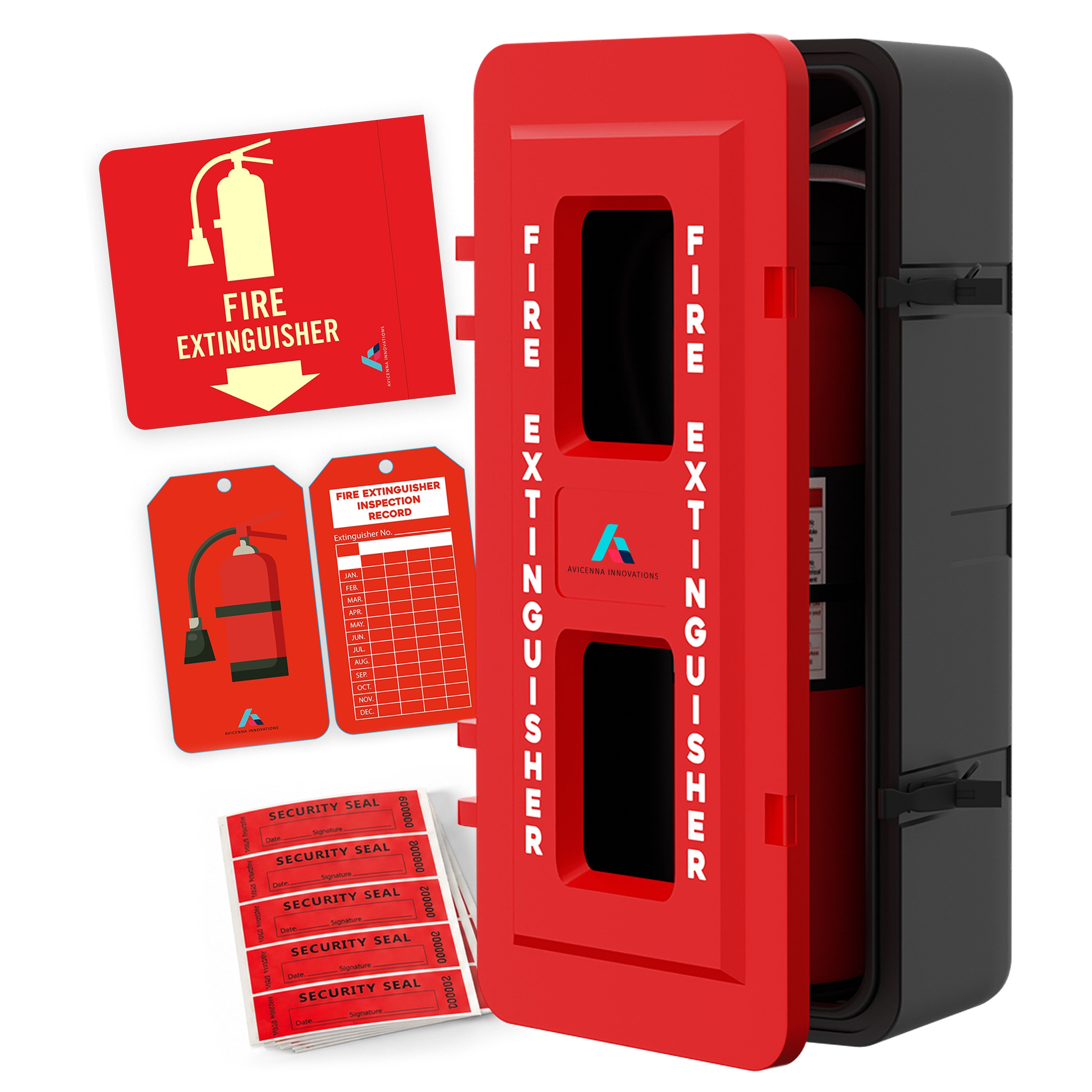 Avicenna Innovations Large Weatherproof Fire Extinguisher Cabinet | Heavy-Duty ABS Plastic Box for 10lb-20lb Extinguishers