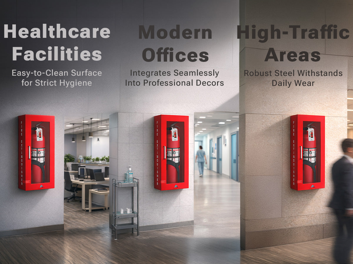 Avicenna Innovations Product: Avicenna innovations Wall Mounted Steel Fire Extinguisher Cabinet Red with Quick-Access Magnetic Door