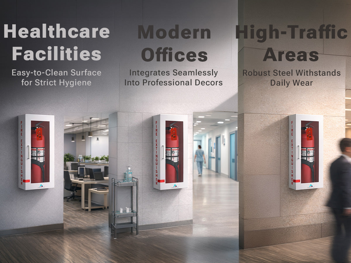 Avicenna Innovations Product: Avicenna innovations Steel Fire Extinguisher Cabinet White with Quick-Access Magnetic Door
