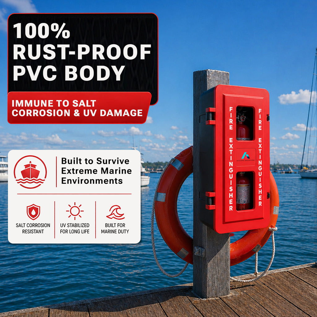 Avicenna Innovations Product: Large Weatherproof Fire Extinguisher Cabinet | Heavy-Duty PVC Plastic Box for 10lb-20lb Extinguishers