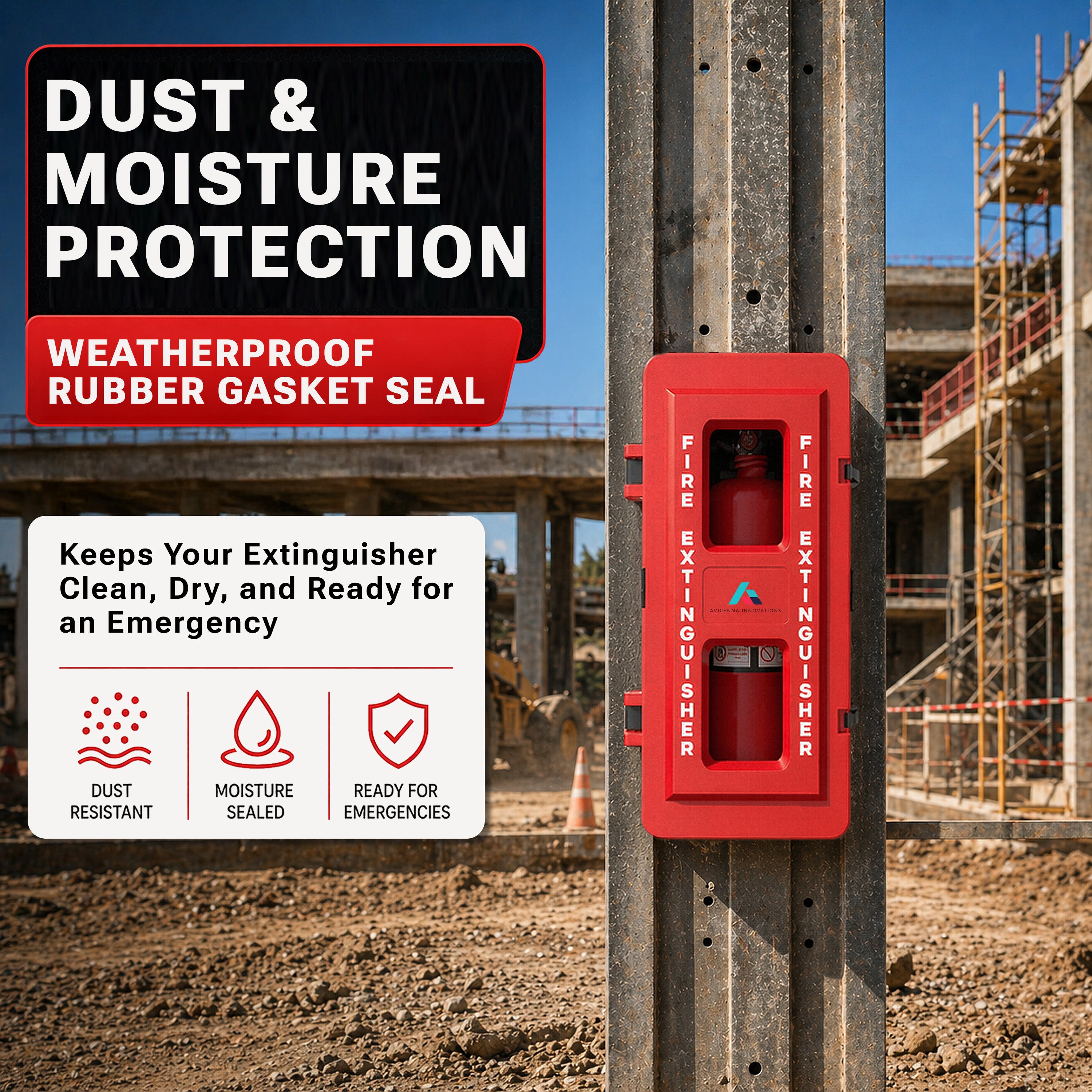 Avicenna Innovations Large Weatherproof Fire Extinguisher Cabinet | Heavy-Duty ABS Plastic Box for 10lb-20lb Extinguishers