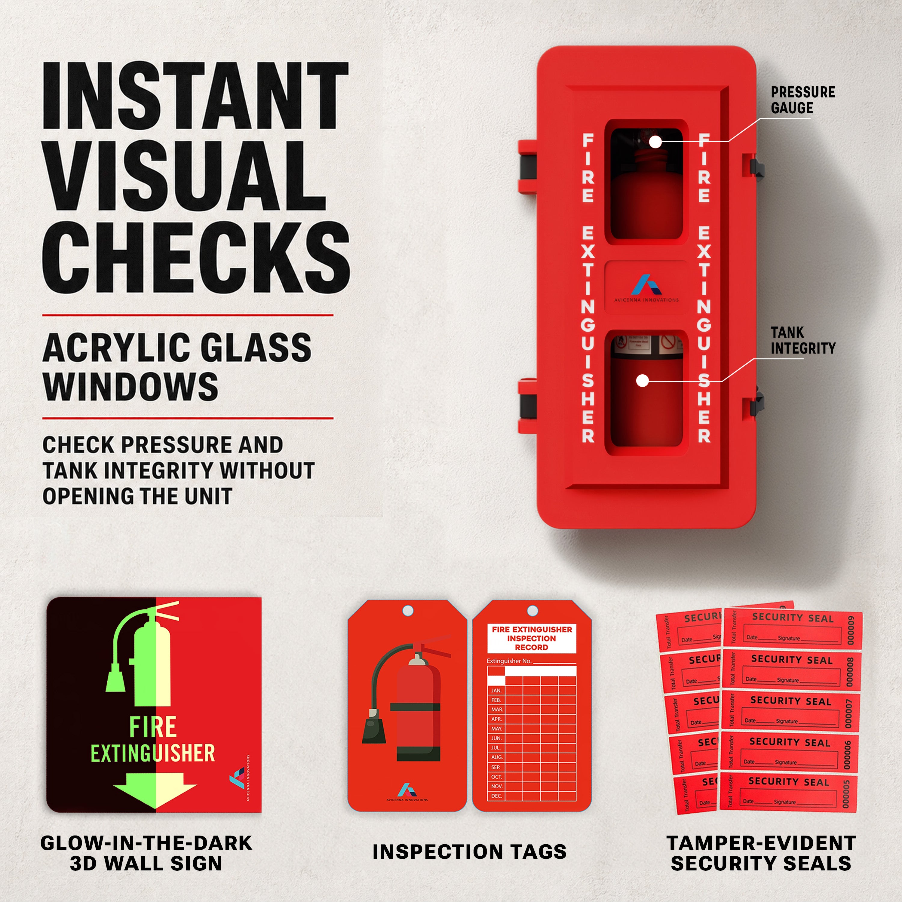 Avicenna Innovations Product: Avicenna Innovations Large Weatherproof Fire Extinguisher Cabinet | Heavy-Duty ABS Plastic Box for 10lb-20lb Extinguishers