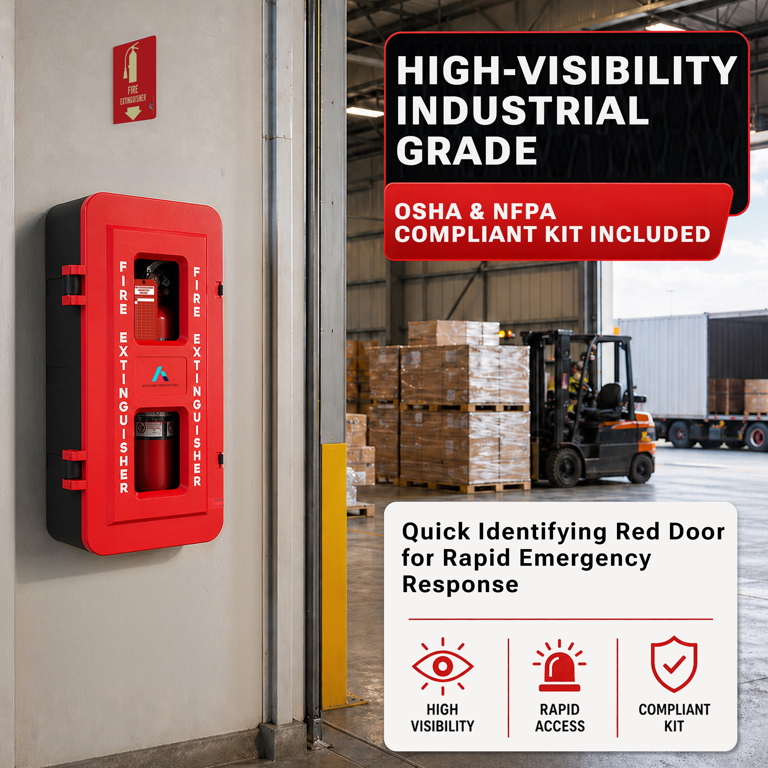 Avicenna Innovations Product: Avicenna Innovations Large Weatherproof Fire Extinguisher Cabinet | Heavy-Duty ABS Plastic Box for 10lb-20lb Extinguishers