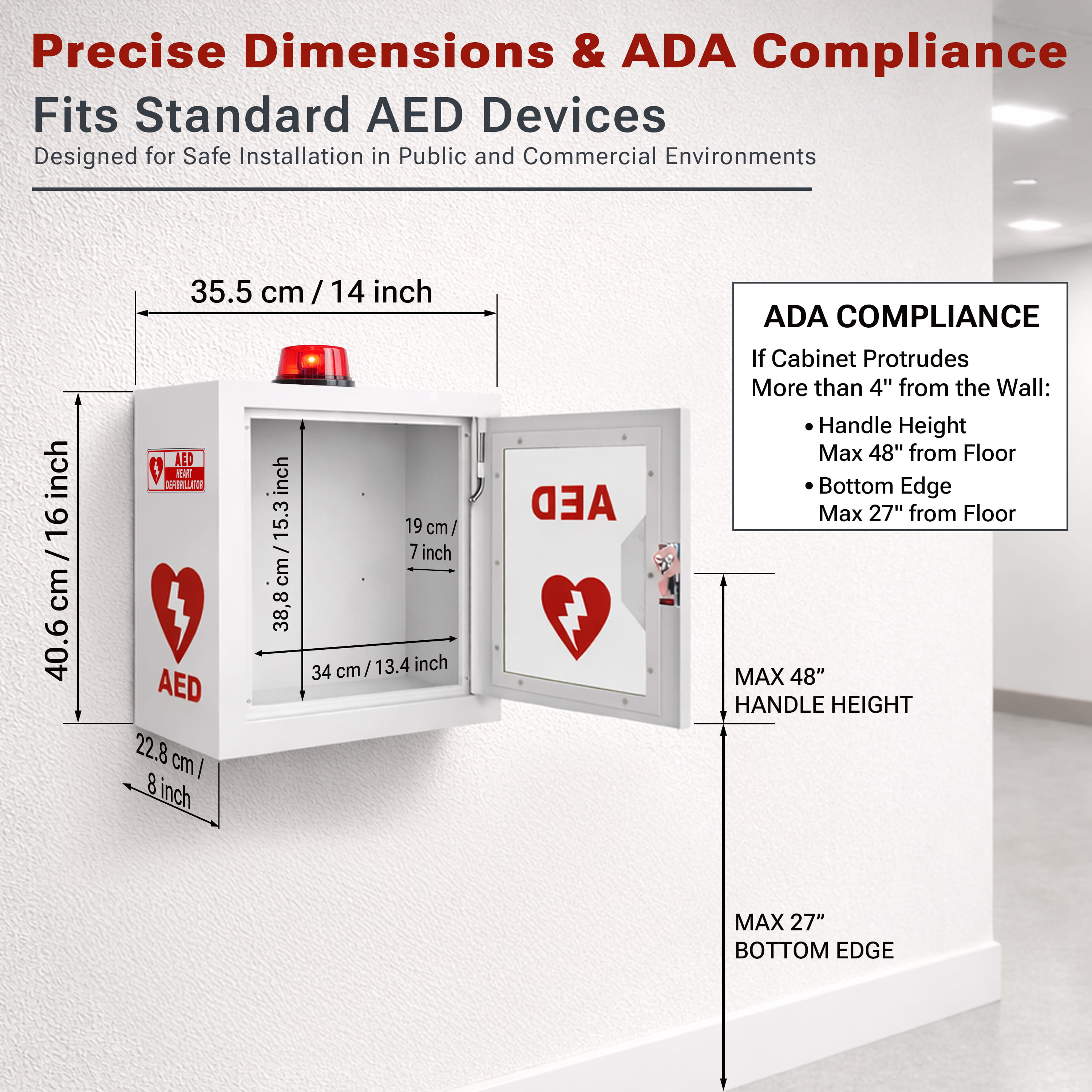 Avicenna Innovations Steel AED Cabinet Kit with Alarm &amp; Strobe Light