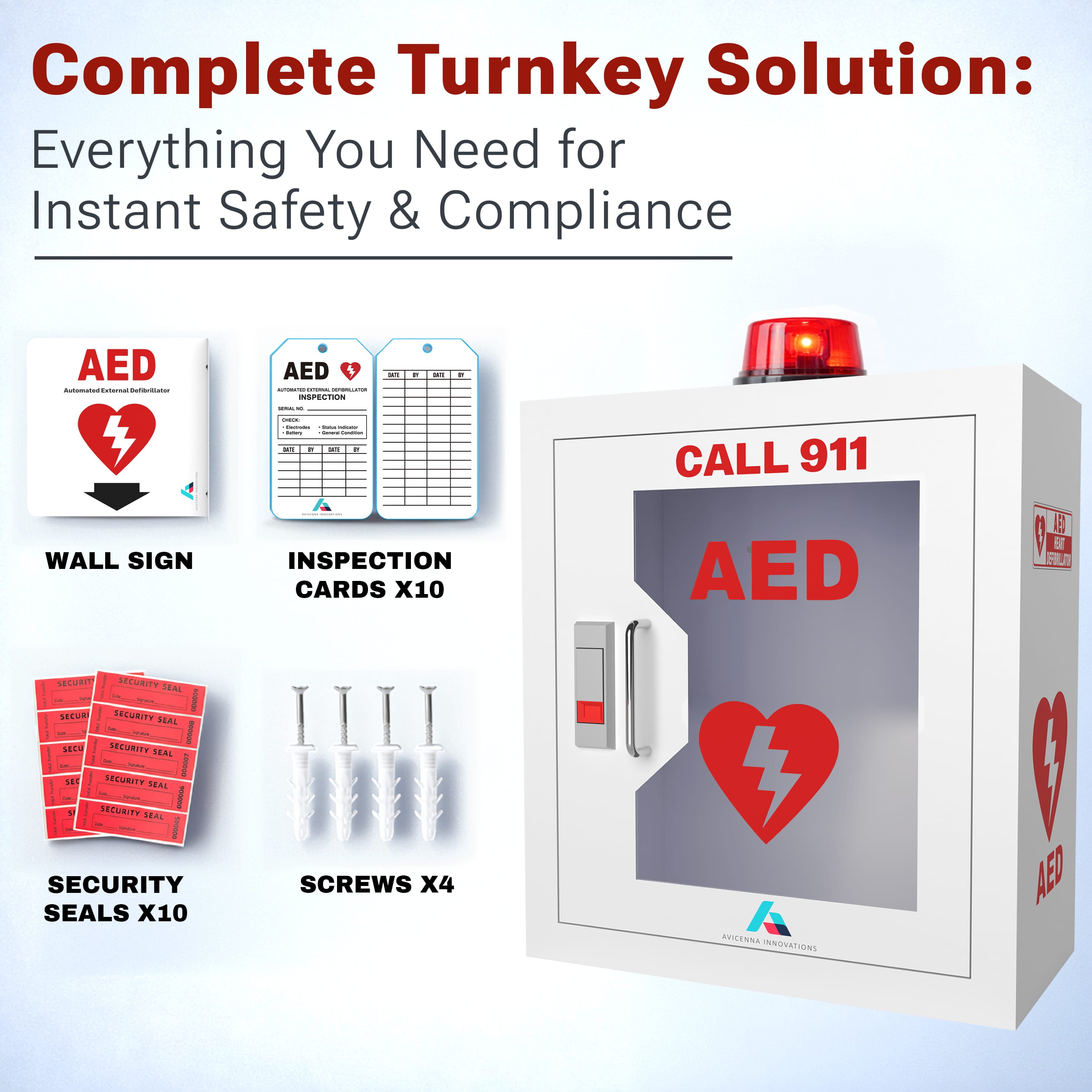 Avicenna Innovations Product: Avicenna Innovations Steel AED Cabinet Kit with Alarm &amp; Strobe Light