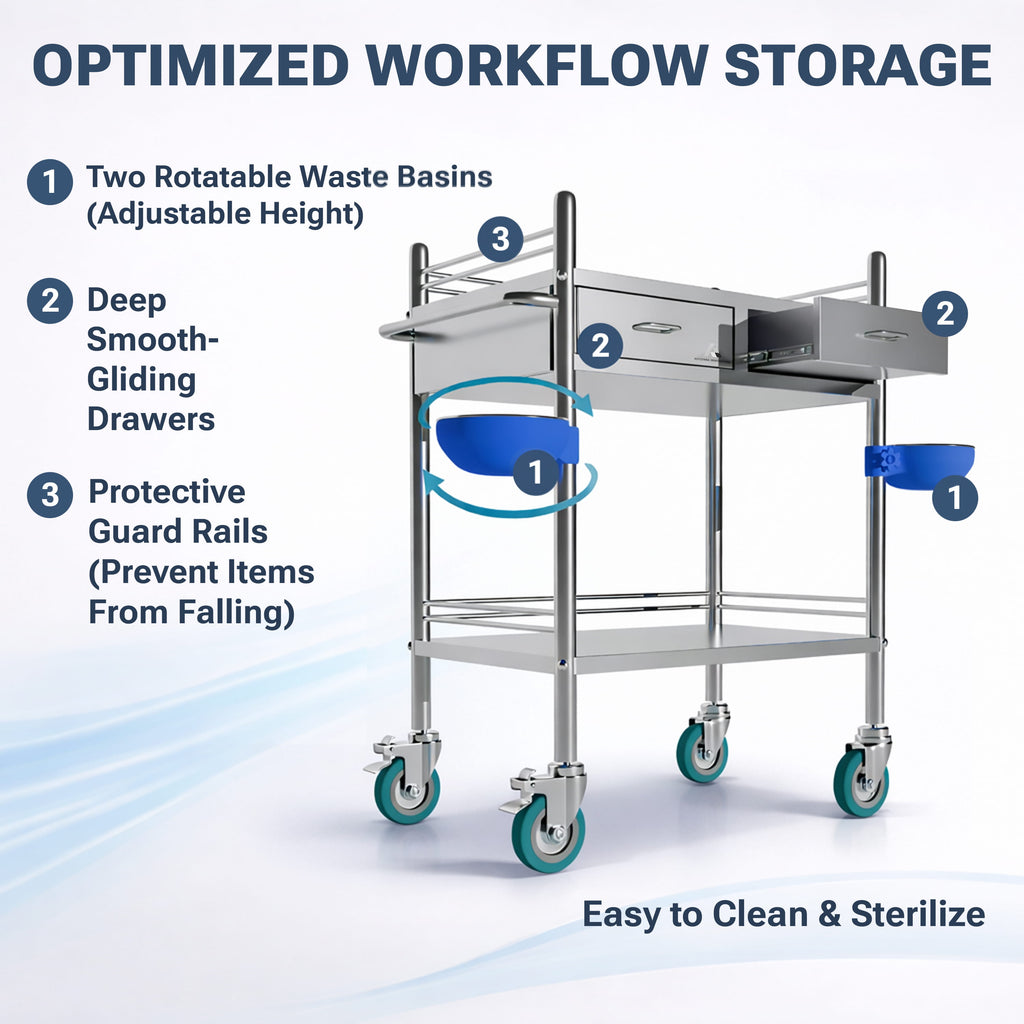 Avicenna Innovations Product: Avicenna Innovations Medical Stainless Steel 2 Tier Rolling Cart with 2 Drawers