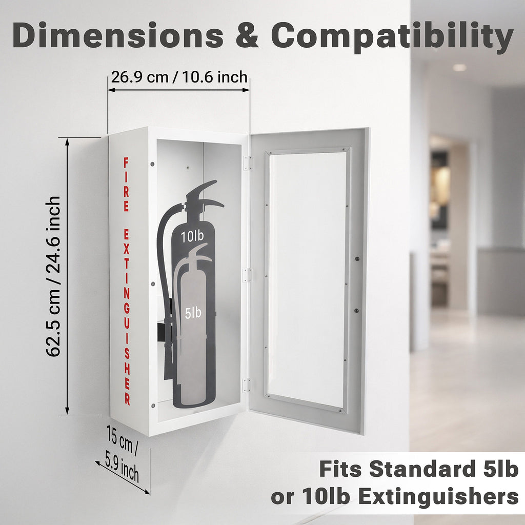 Avicenna Innovations Product: Avicenna innovations Steel Fire Extinguisher Cabinet White with Quick-Access Magnetic Door