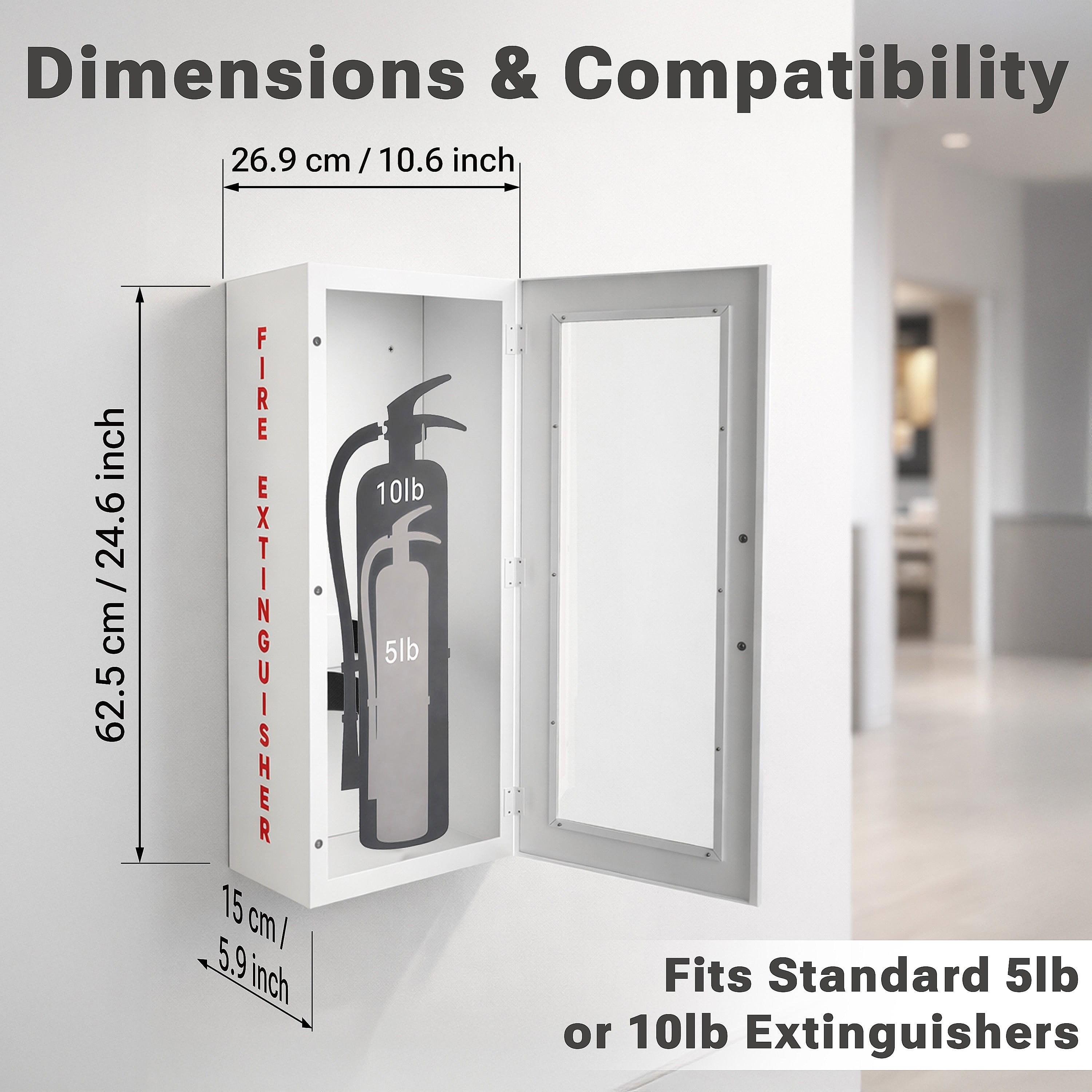Avicenna innovations Steel Fire Extinguisher Cabinet White with Quick-Access Magnetic Door