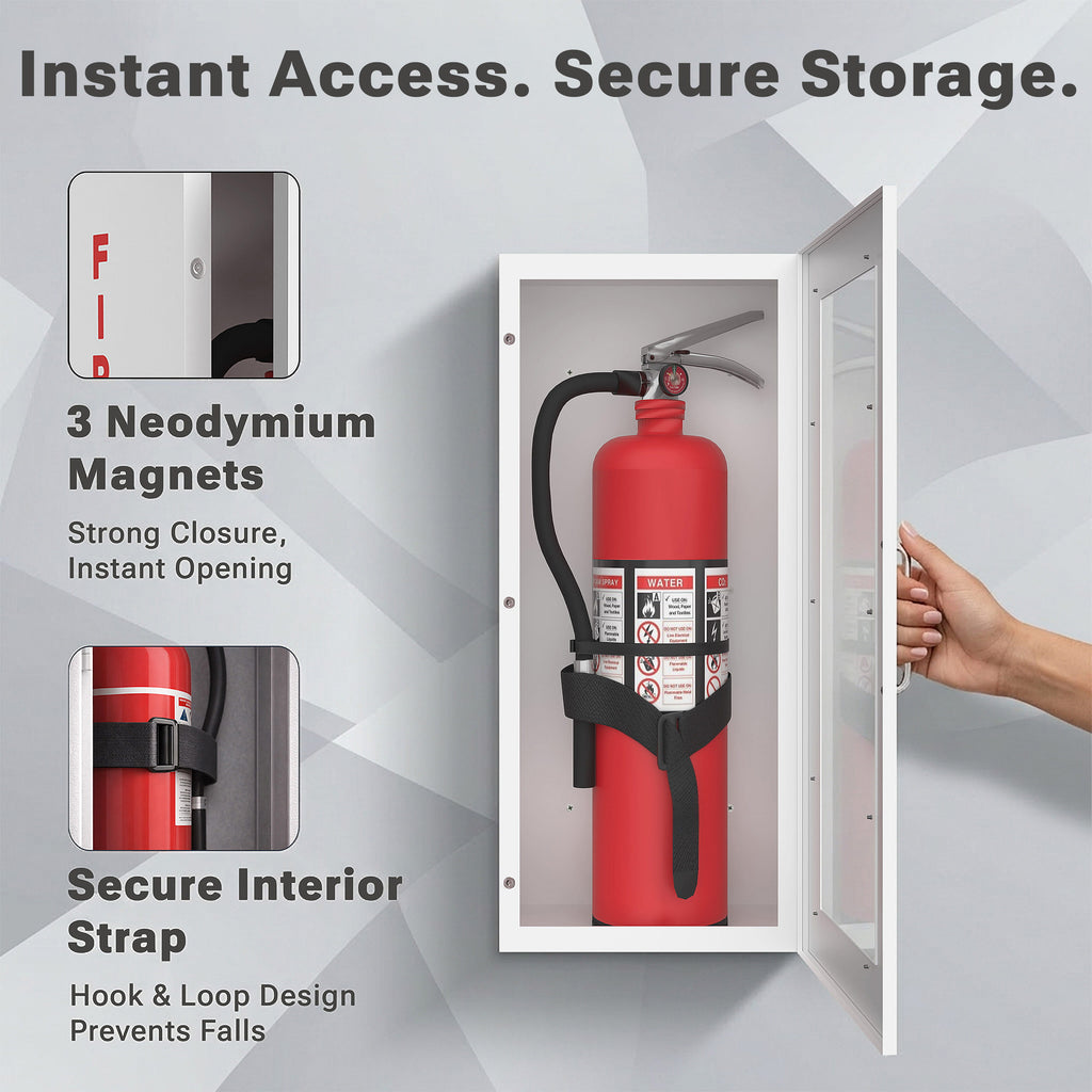 Avicenna Innovations Product: Avicenna innovations Steel Fire Extinguisher Cabinet White with Quick-Access Magnetic Door