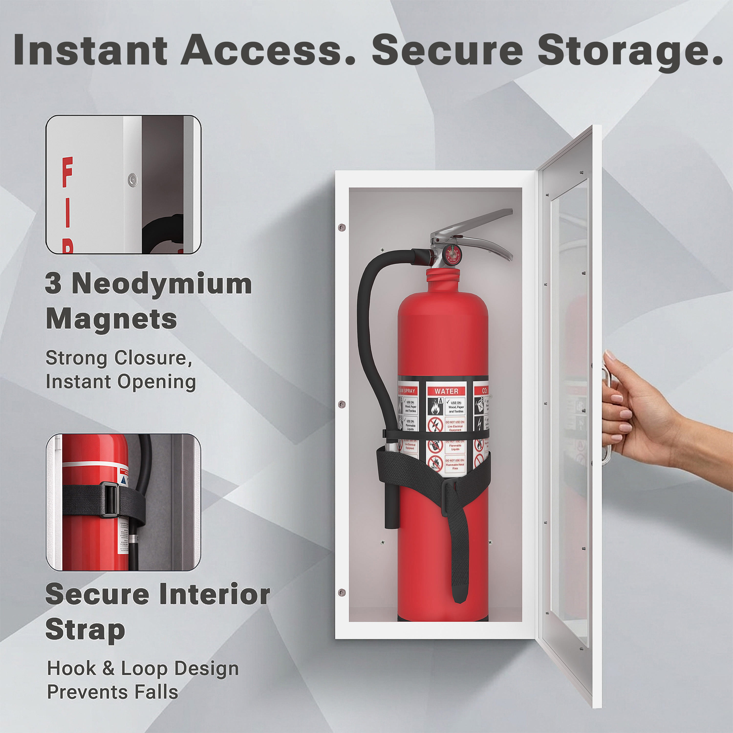 Avicenna innovations Steel Fire Extinguisher Cabinet White with Quick-Access Magnetic Door