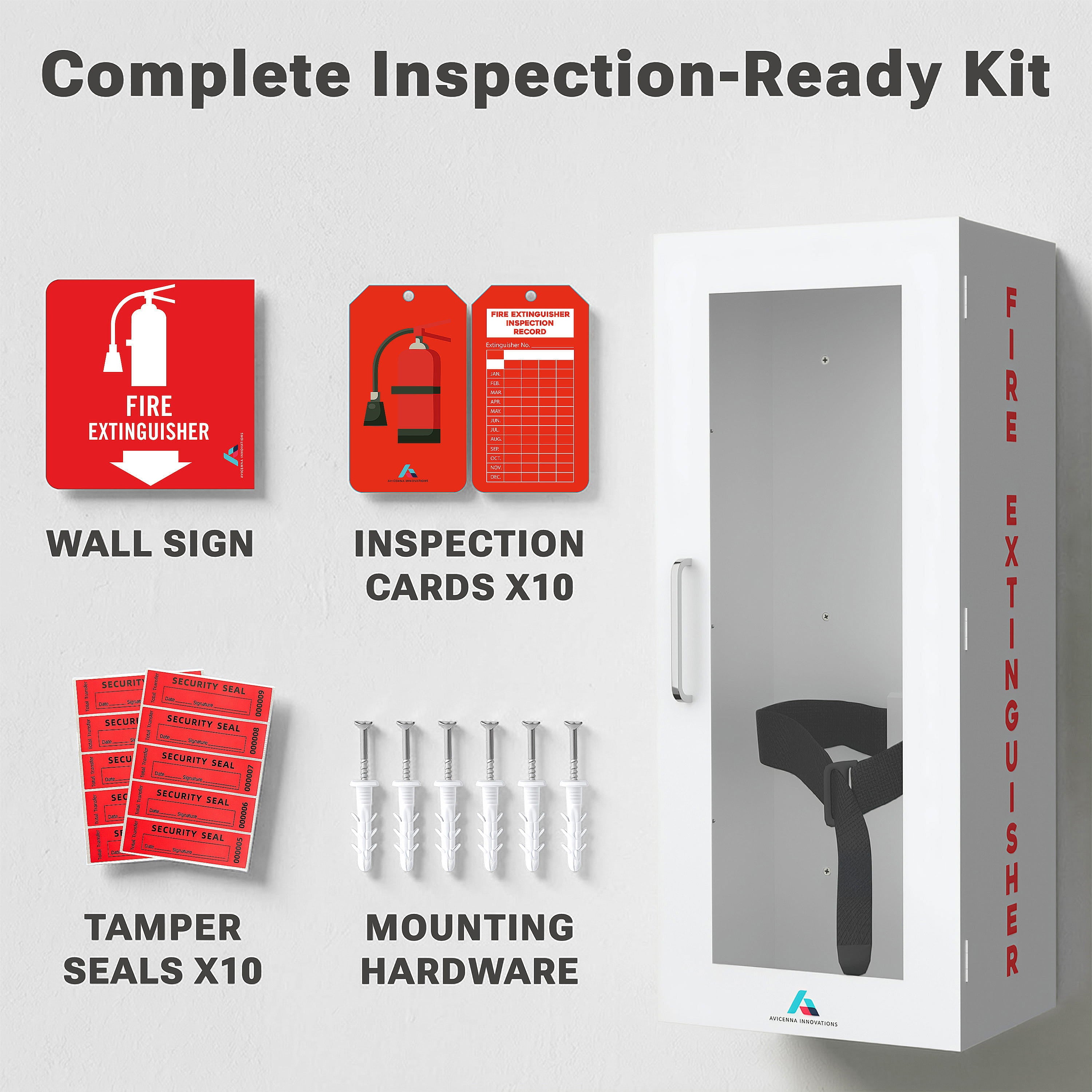 Avicenna Innovations Product: Avicenna innovations Steel Fire Extinguisher Cabinet White with Quick-Access Magnetic Door