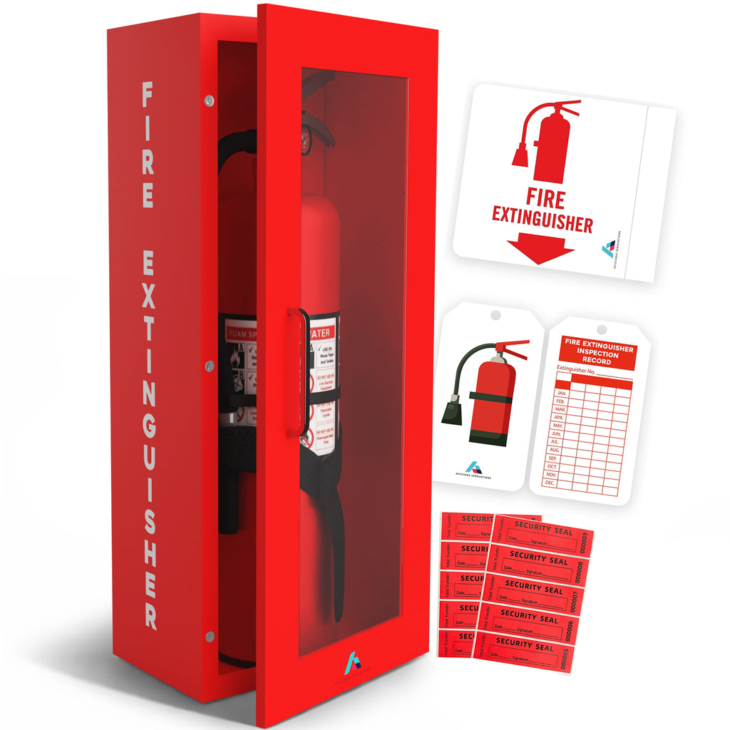 Avicenna Innovations Product: Avicenna innovations Wall Mounted Steel Fire Extinguisher Cabinet Red with Quick-Access Magnetic Door