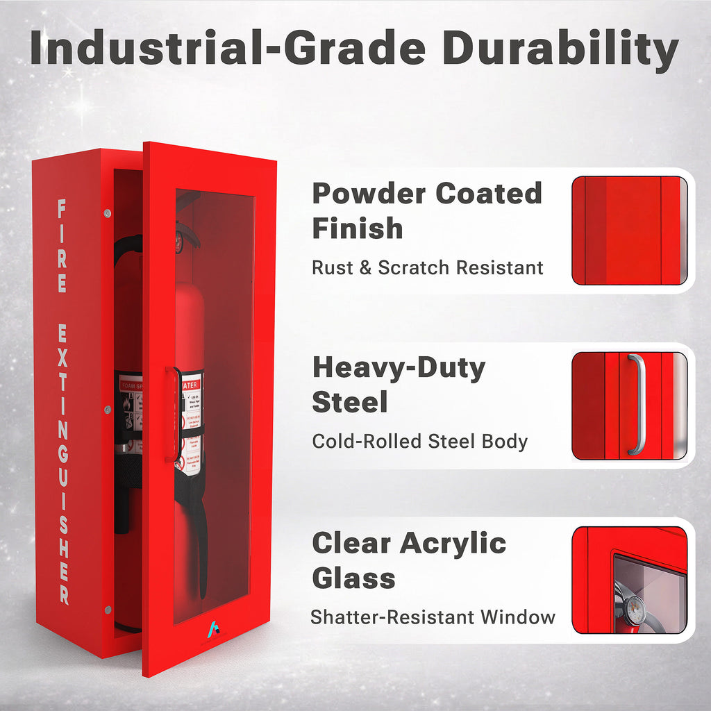 Avicenna Innovations Product: Avicenna innovations Wall Mounted Steel Fire Extinguisher Cabinet Red with Quick-Access Magnetic Door