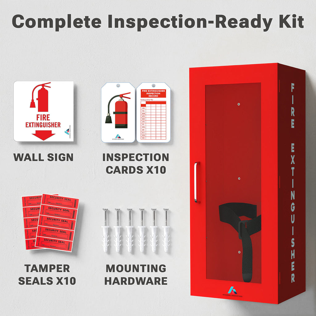 Avicenna Innovations Product: Avicenna innovations Wall Mounted Steel Fire Extinguisher Cabinet Red with Quick-Access Magnetic Door