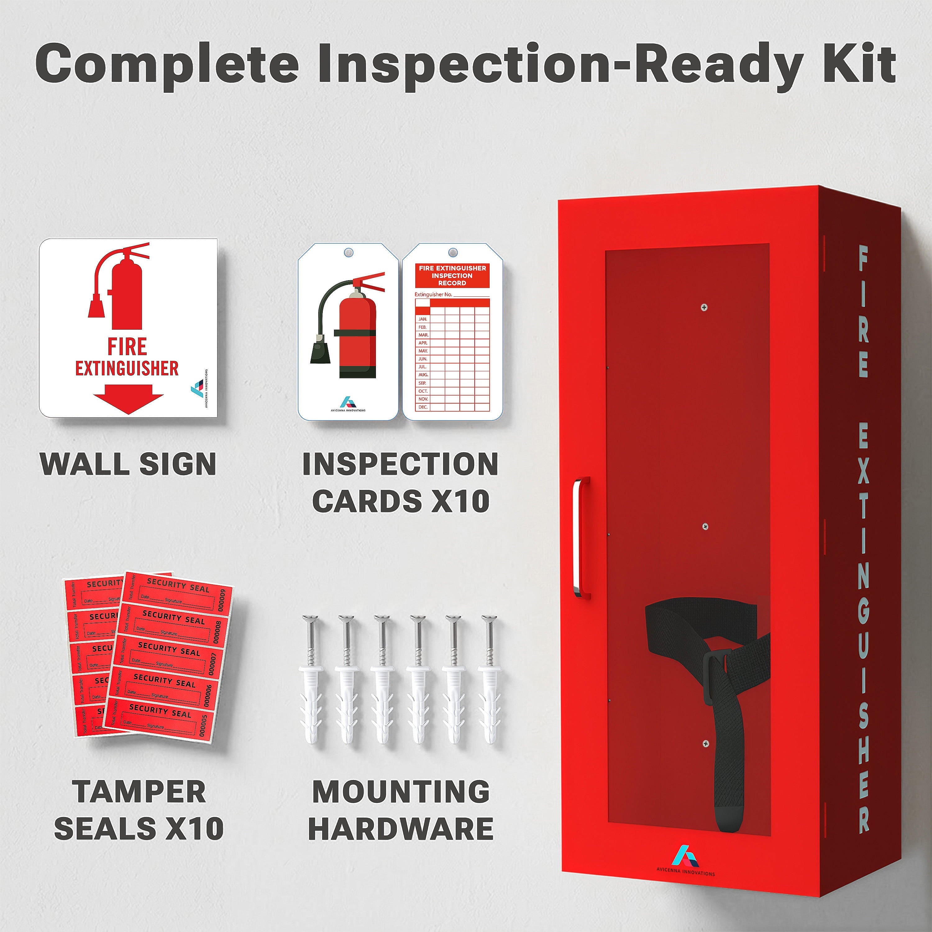 Avicenna innovations Wall Mounted Steel Fire Extinguisher Cabinet Red with Quick-Access Magnetic Door