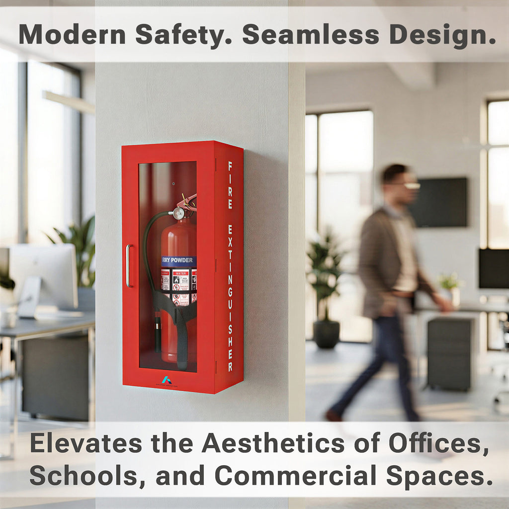 Avicenna Innovations Product: Avicenna innovations Wall Mounted Steel Fire Extinguisher Cabinet Red with Quick-Access Magnetic Door