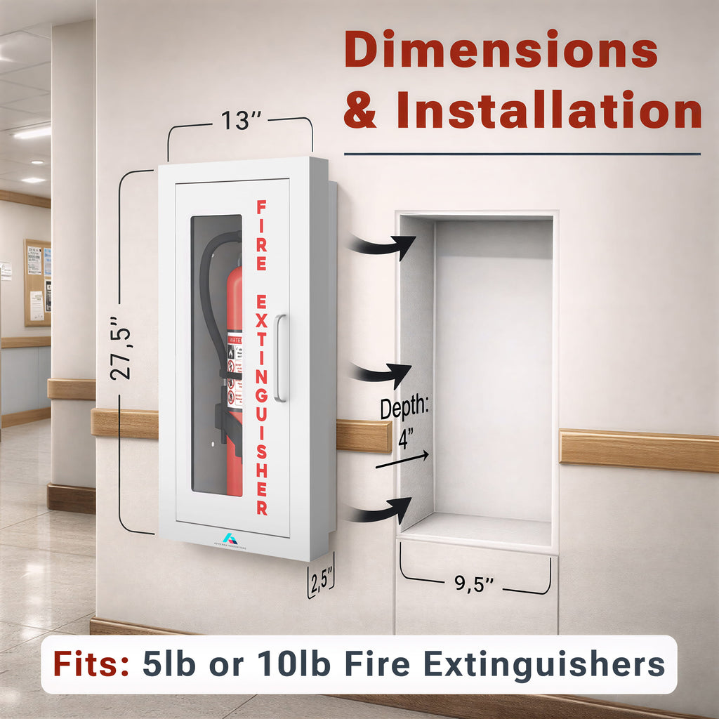 Avicenna Innovations Product: Avicenna Innovations Semi-Recessed Fire Extinguisher Cabinet White with Quick-Access Magnetic Door