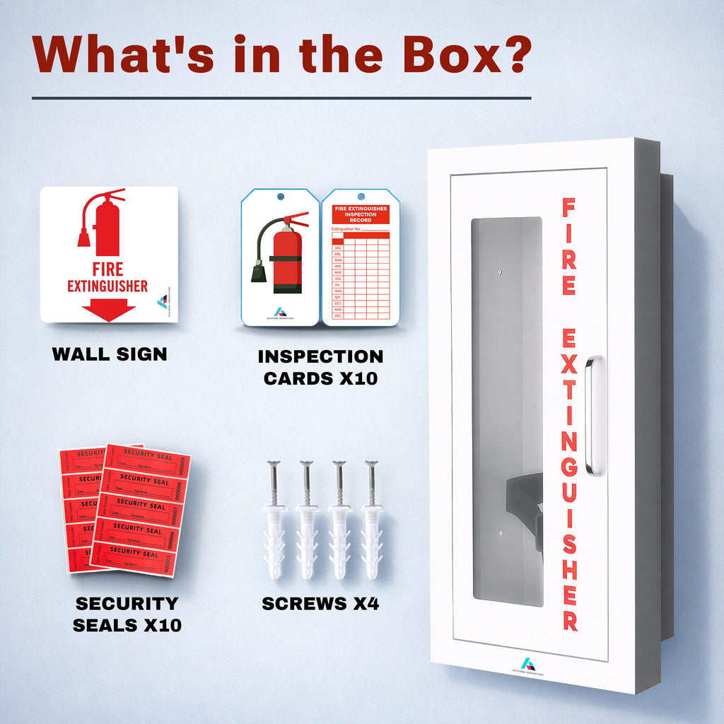 Avicenna Innovations Product: Avicenna Innovations Semi-Recessed Fire Extinguisher Cabinet White with Quick-Access Magnetic Door