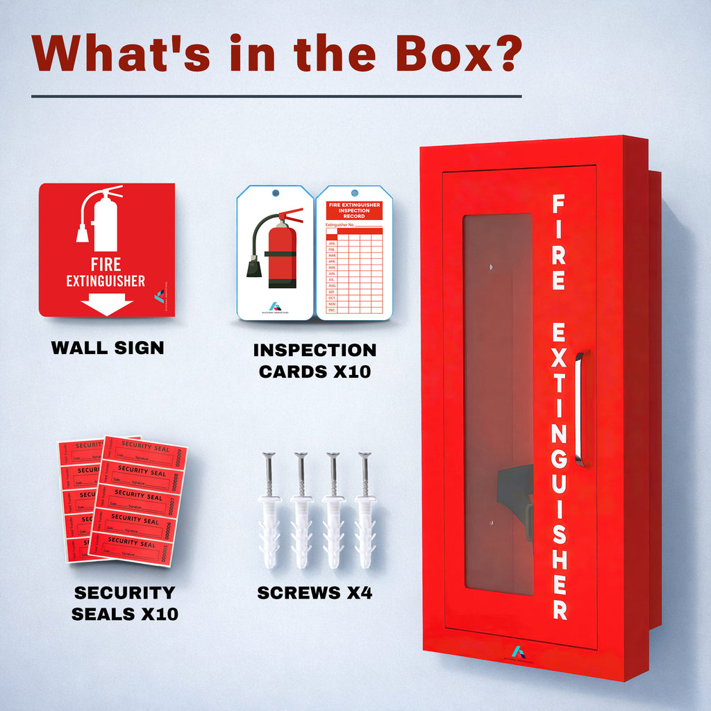 Avicenna Innovations Product: Avicenna Innovations Semi-Recessed Fire Extinguisher Cabinet Red with Quick-Access Magnetic Door